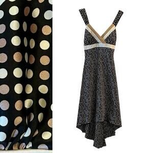 City Triangles Vintage Mod Twee Polka Dot Low High Fit Flare Sleeveless Dress S